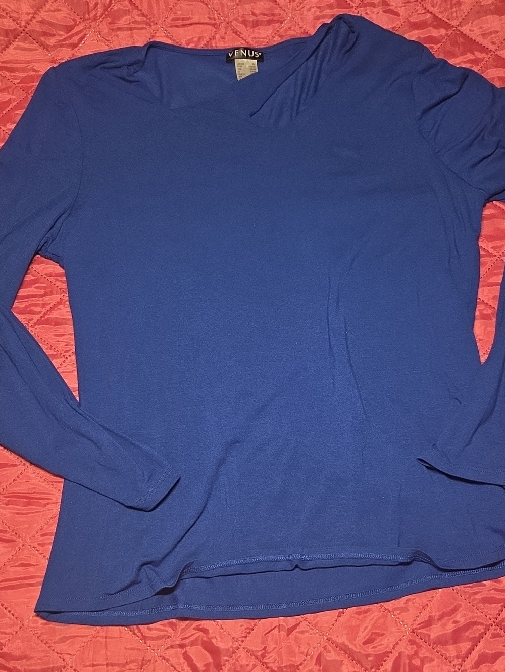 VENUS Long Sleeve V-Neck Top in Blue